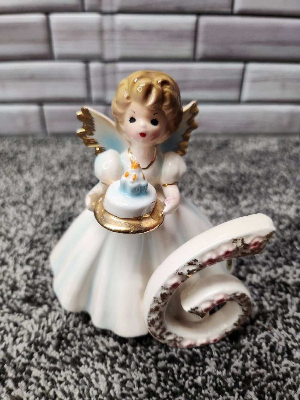 Birthday Angel, Josef Original,Vintage Porcelain Figurine, 6th Birthday